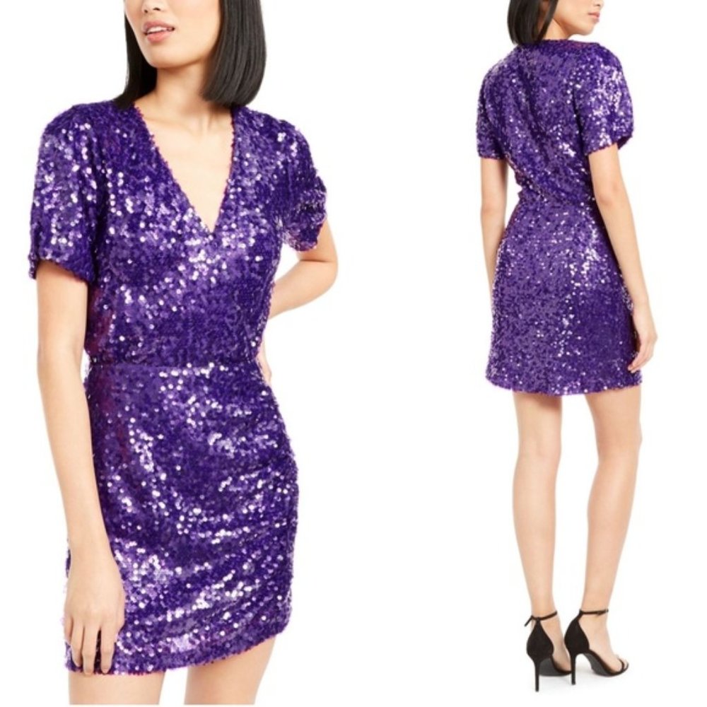 Leyden Women's Party Dress Sequin Ruched Side Purple Size M NWT